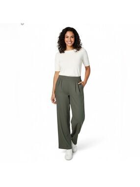 CI SONO Linen Blend Olive Green Wide Leg High Rise Trousers Pull On Style Sz XL